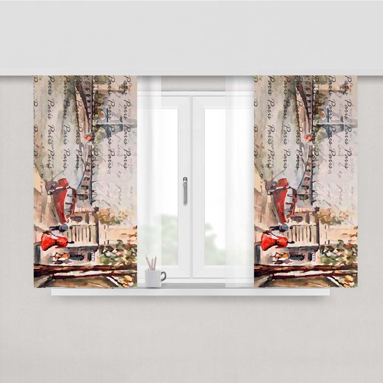 Old Paris Postcard With Eiffel Tower Peach Skin Window Curtains
