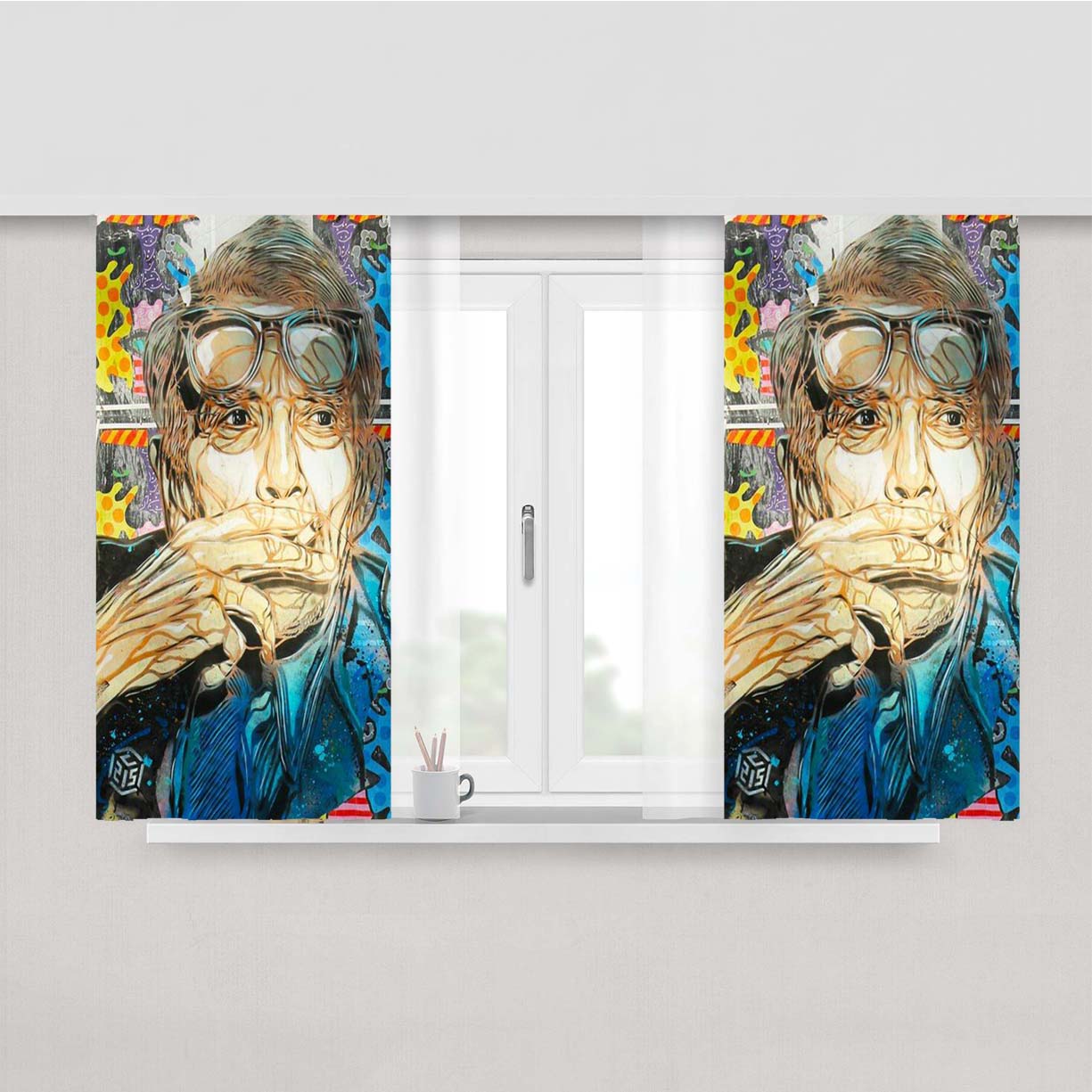 Old Smoke Art Mural Peach Skin Window Curtains