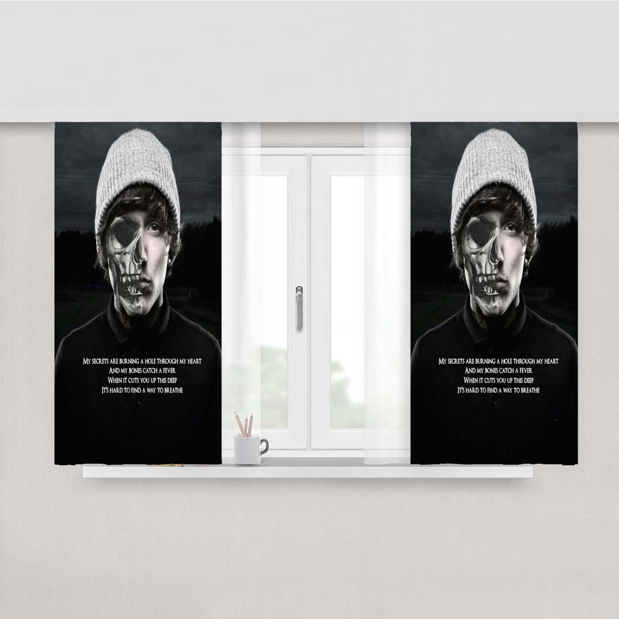 Oliver Sykes Bring Me The Horizon Skull Peach Skin Window Curtains