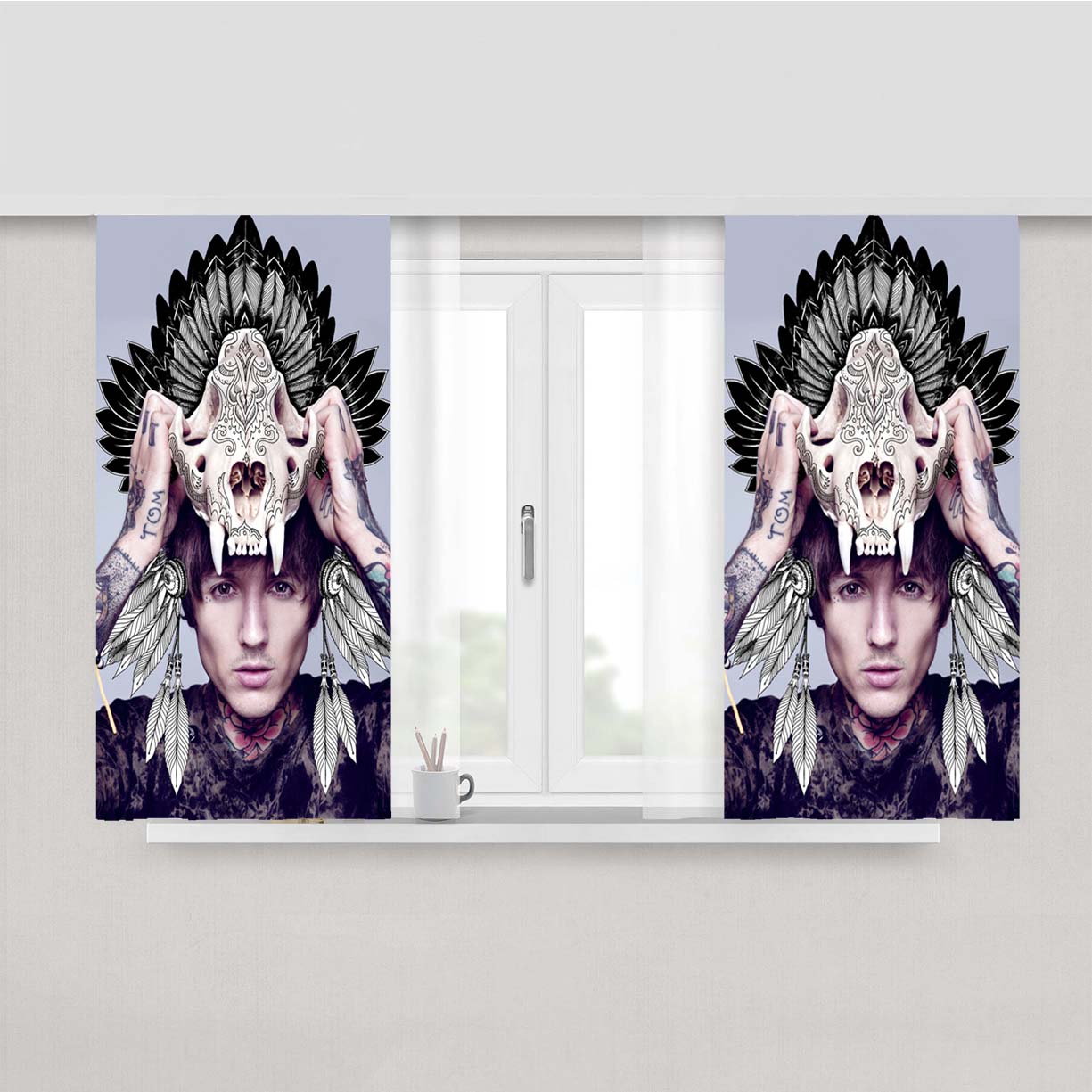 Oliver Sykes Skull Head Peach Skin Window Curtains