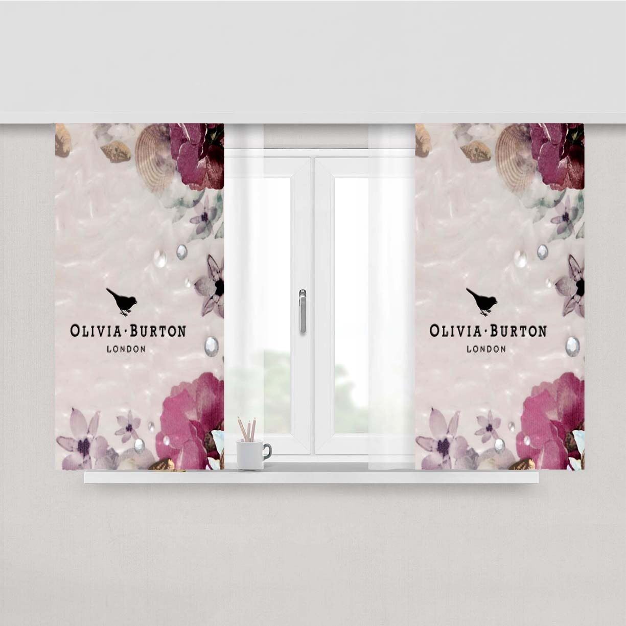 Olivia Burton London Flower Purple Pink Peach Skin Window Curtains