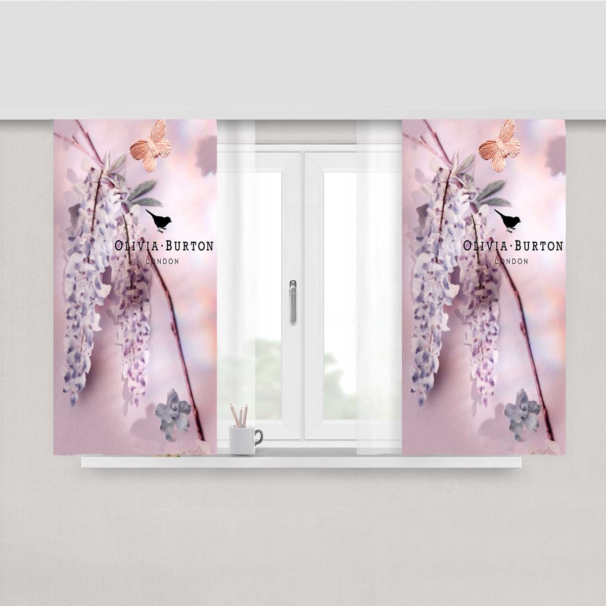 Olivia Burton London Lavender Flower Peach Skin Window Curtains