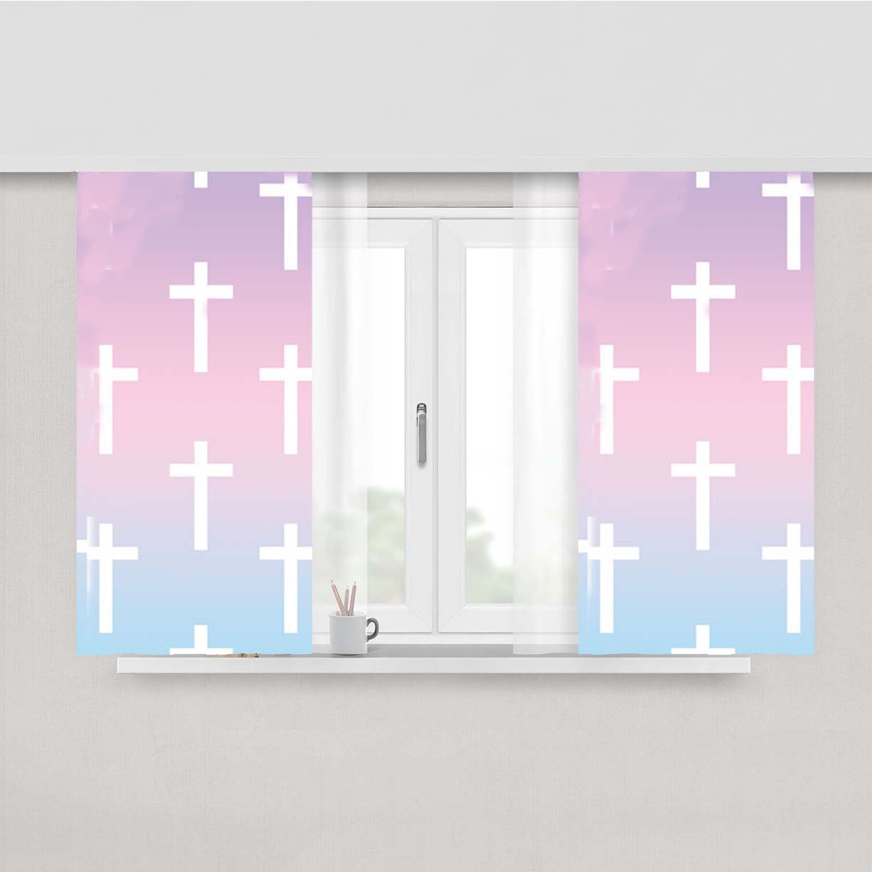 Ombre Pastel Crosses Peach Skin Window Curtains