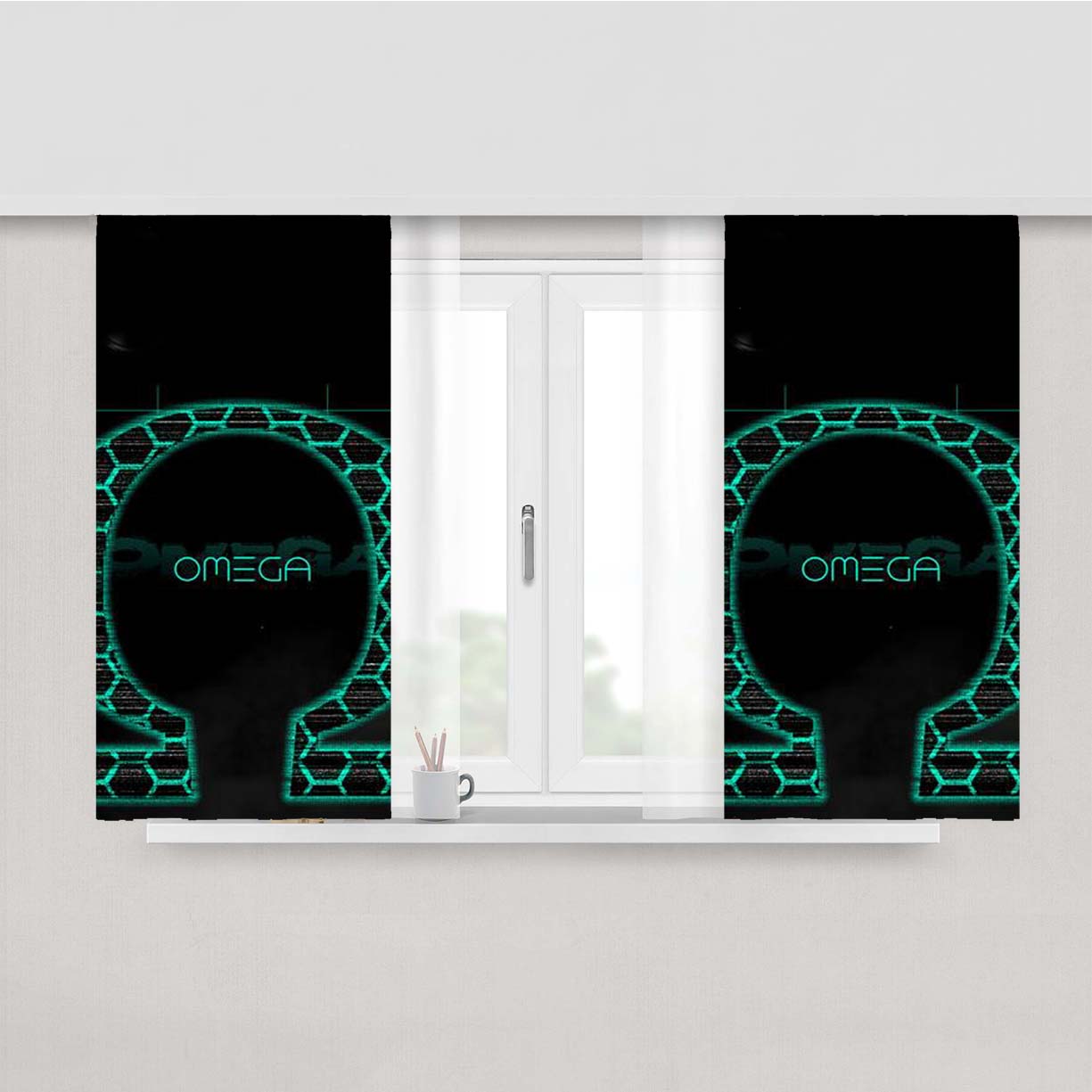 Omega Logo Peach Skin Window Curtains