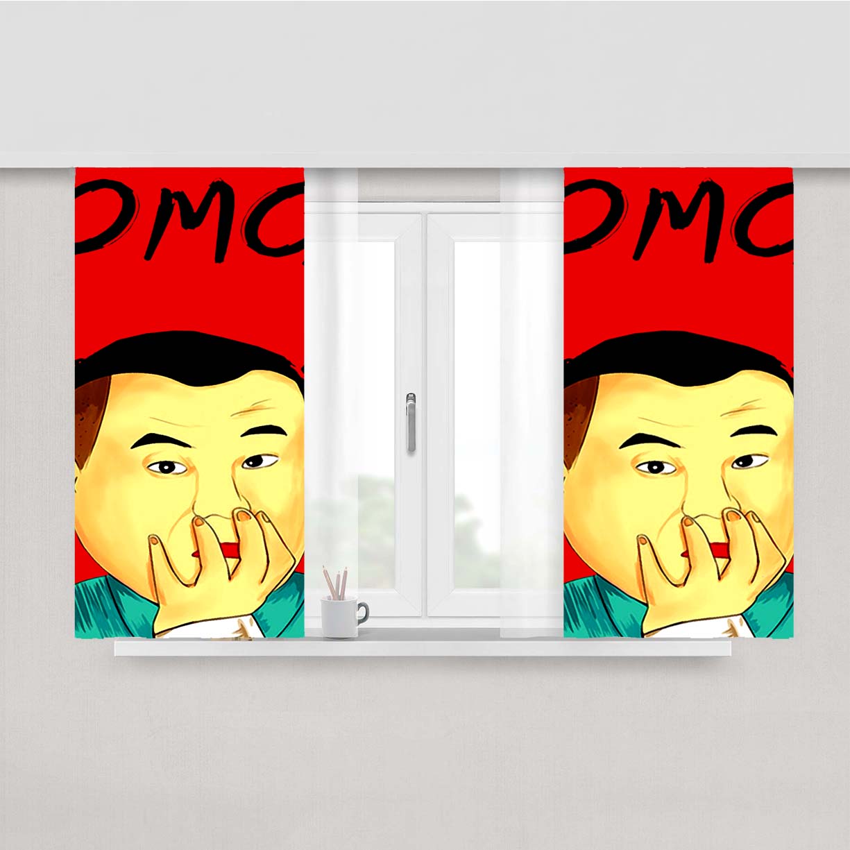 Omg Surprised Man Red Illustration Peach Skin Window Curtains