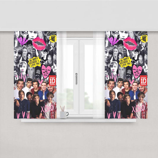 One Direction And Five Second Of Summer Collage Art Peach Skin Window Curtains