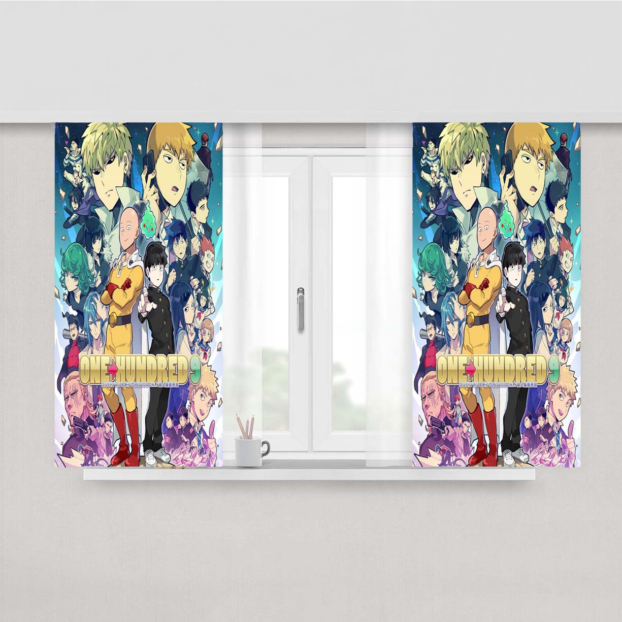 One Punch Man Mob Psycho Peach Skin Window Curtains
