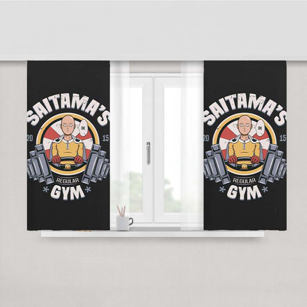 One Punch Man Saitama Gym Peach Skin Window Curtains