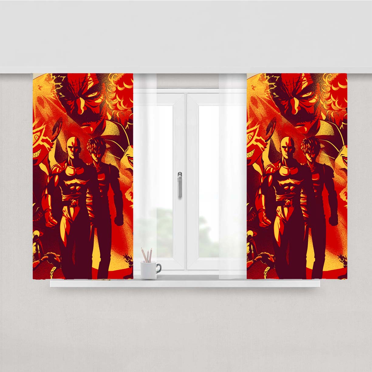 One Punch On Fire Peach Skin Window Curtains