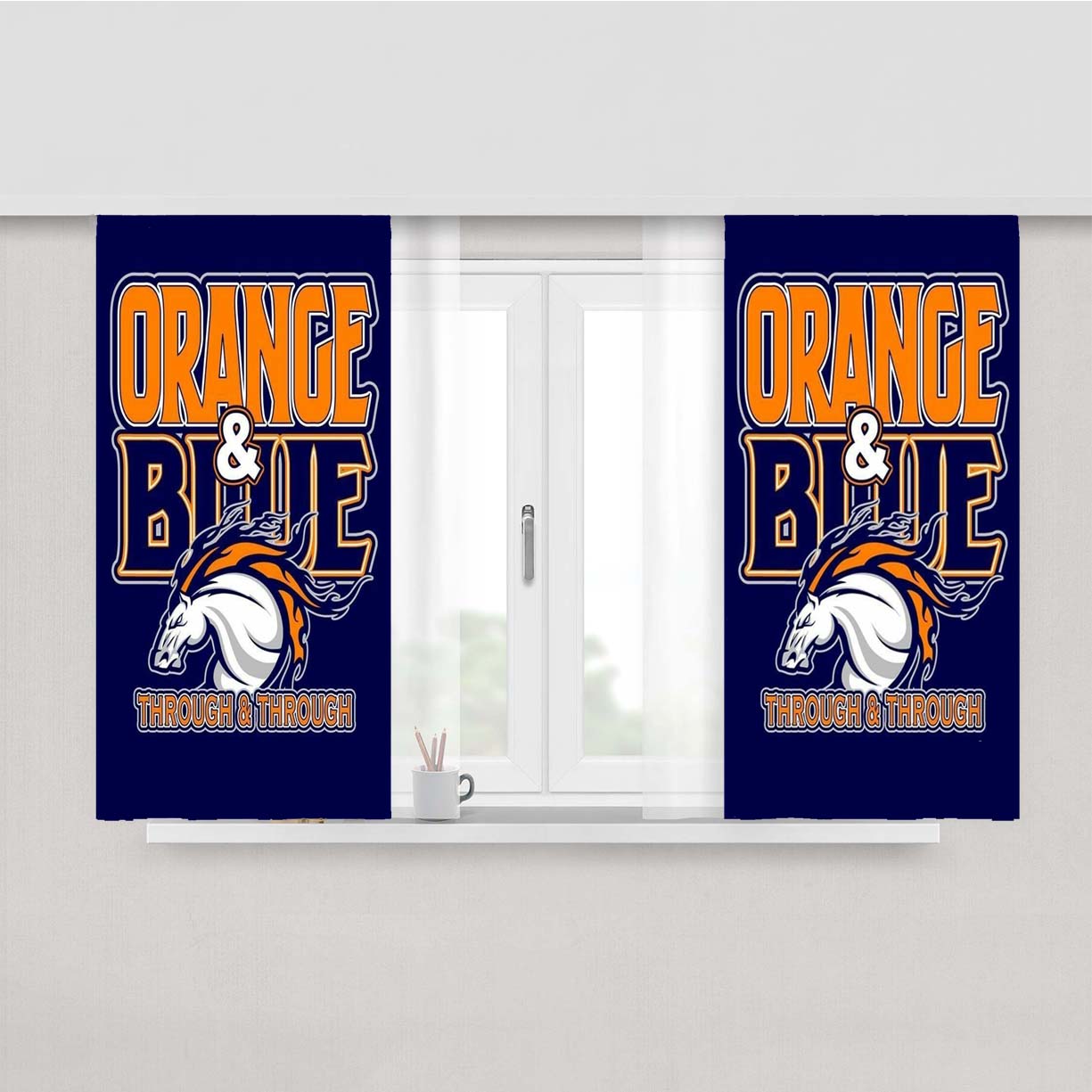Orange Blue Hockey Peach Skin Window Curtains