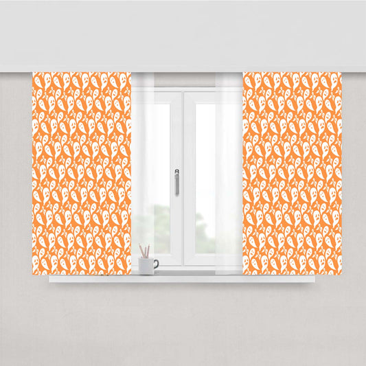 Orange Ghosts Pattern Halloween Art Prints Peach Skin Window Curtains