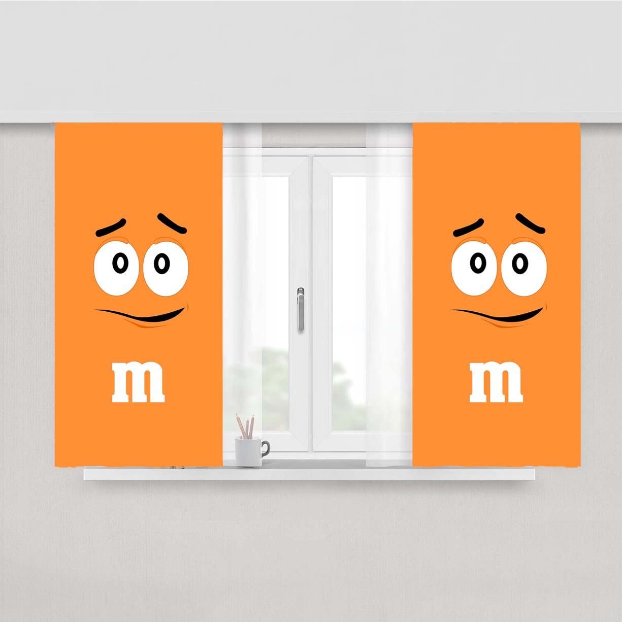 Orange M & M Face Peach Skin Window Curtains