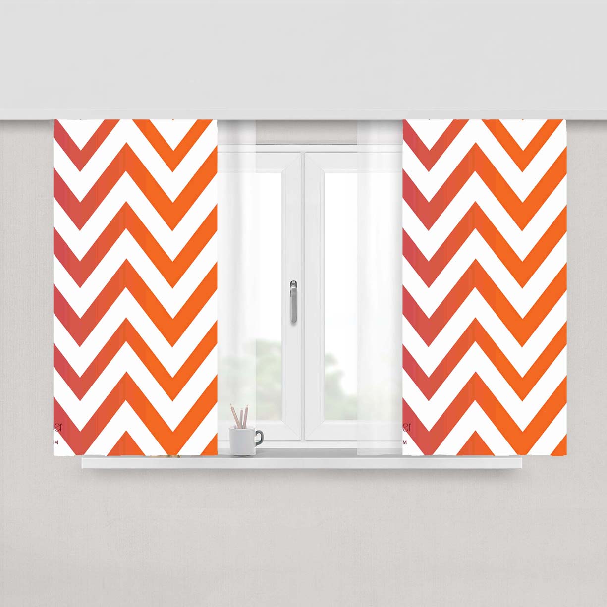 Orange Ombre Big Chevron Peach Skin Window Curtains