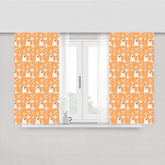 Orange Pattern Halloween Ghost Skeleton Art Prints Peach Skin Window Curtains