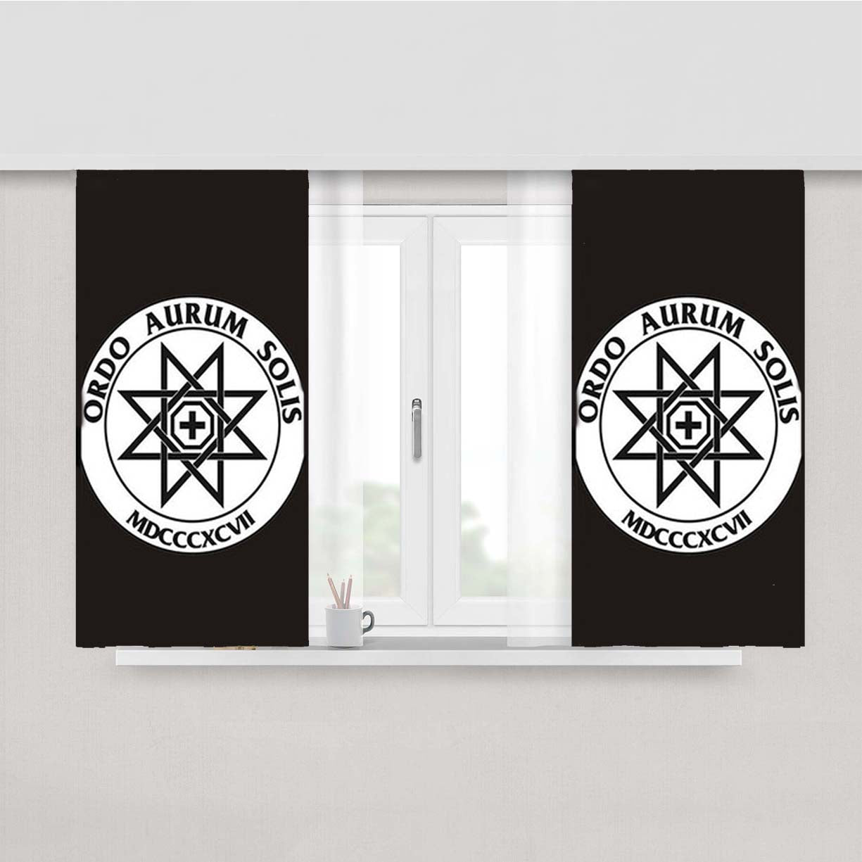 Ordo Aurum Solis Logo Gray Peach Skin Window Curtains