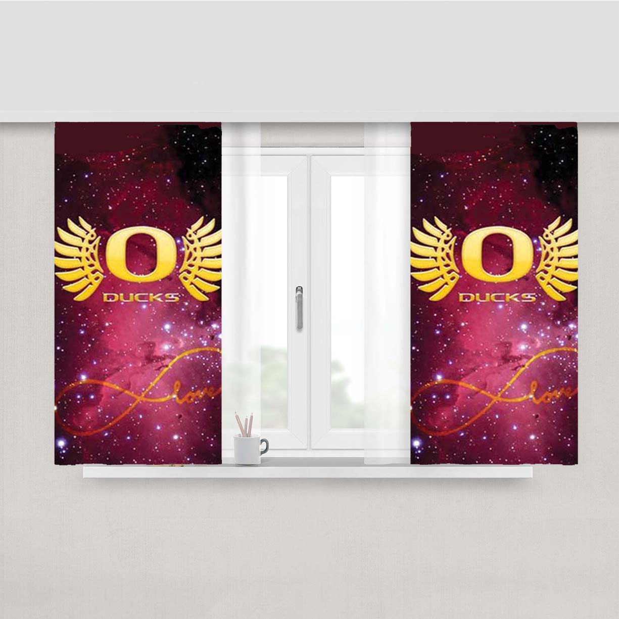 Oregon Ducks Logo Space Peach Skin Window Curtains