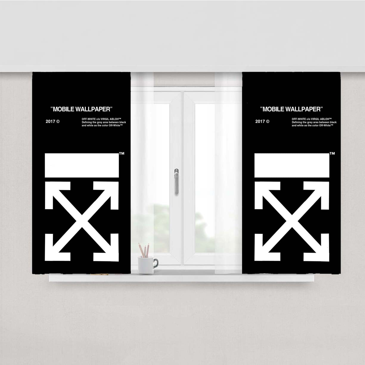 Original Off White Black Peach Skin Window Curtains