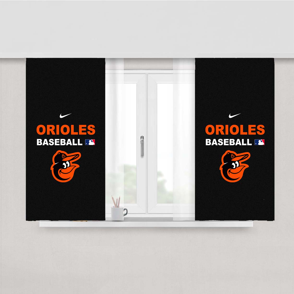 Orioles Baseball Peach Skin Window Curtains