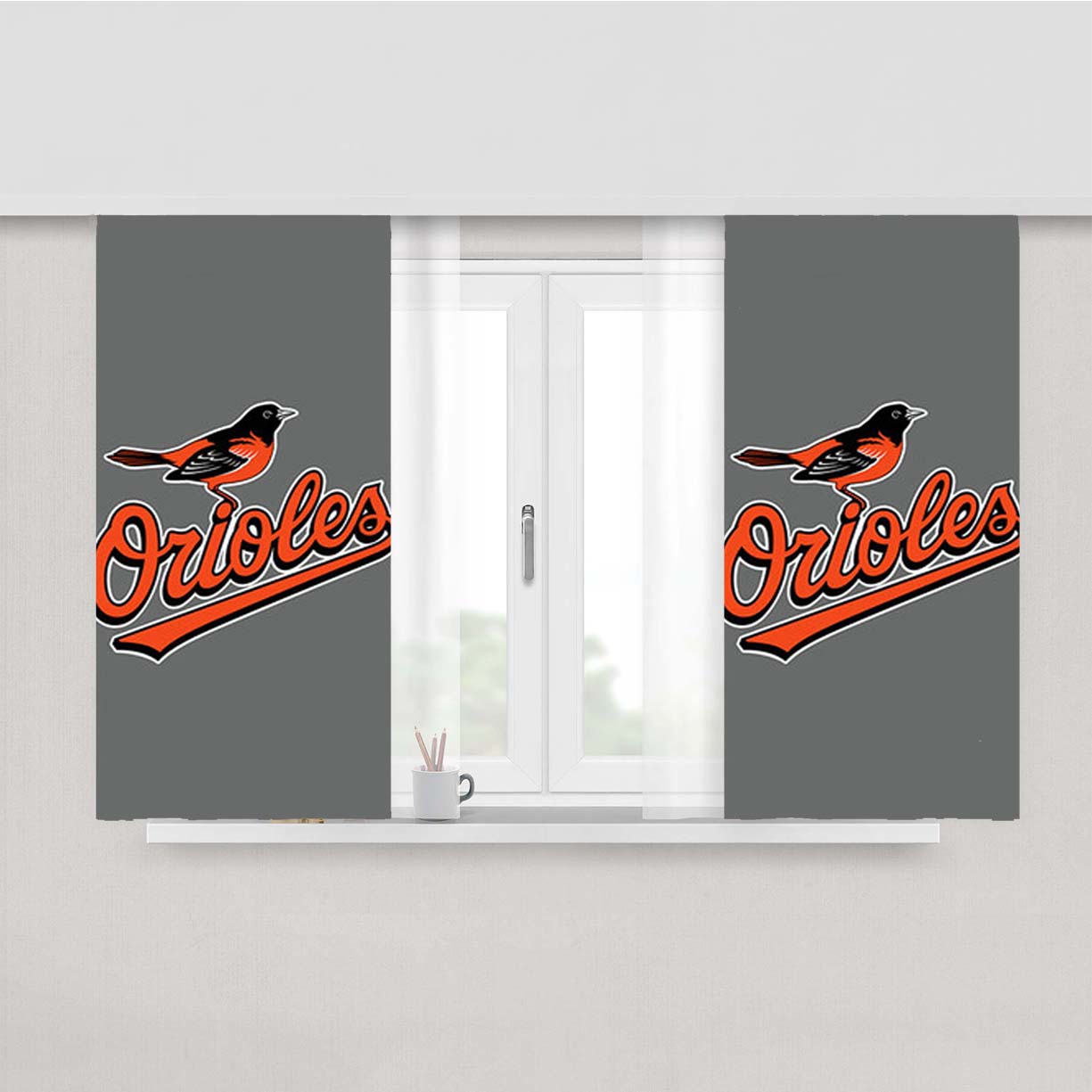 Orioles Baseball Logo Gray Peach Skin Window Curtains
