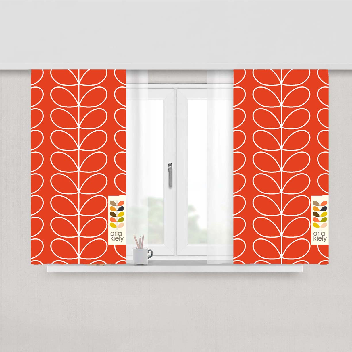 Orla Kiely Orange Linear Stem Poppy Peach Skin Window Curtains