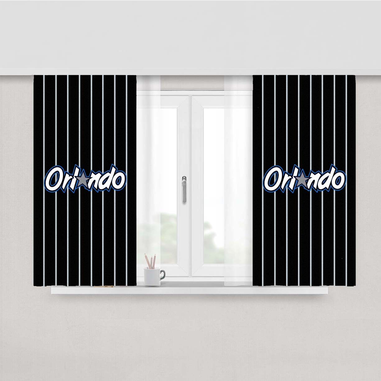 Orlando Magic Logo Stripe Peach Skin Window Curtains