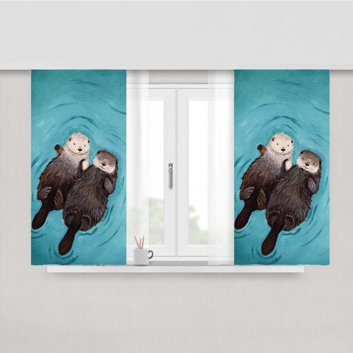 Otter Romantic Swim Peach Skin Window Curtains