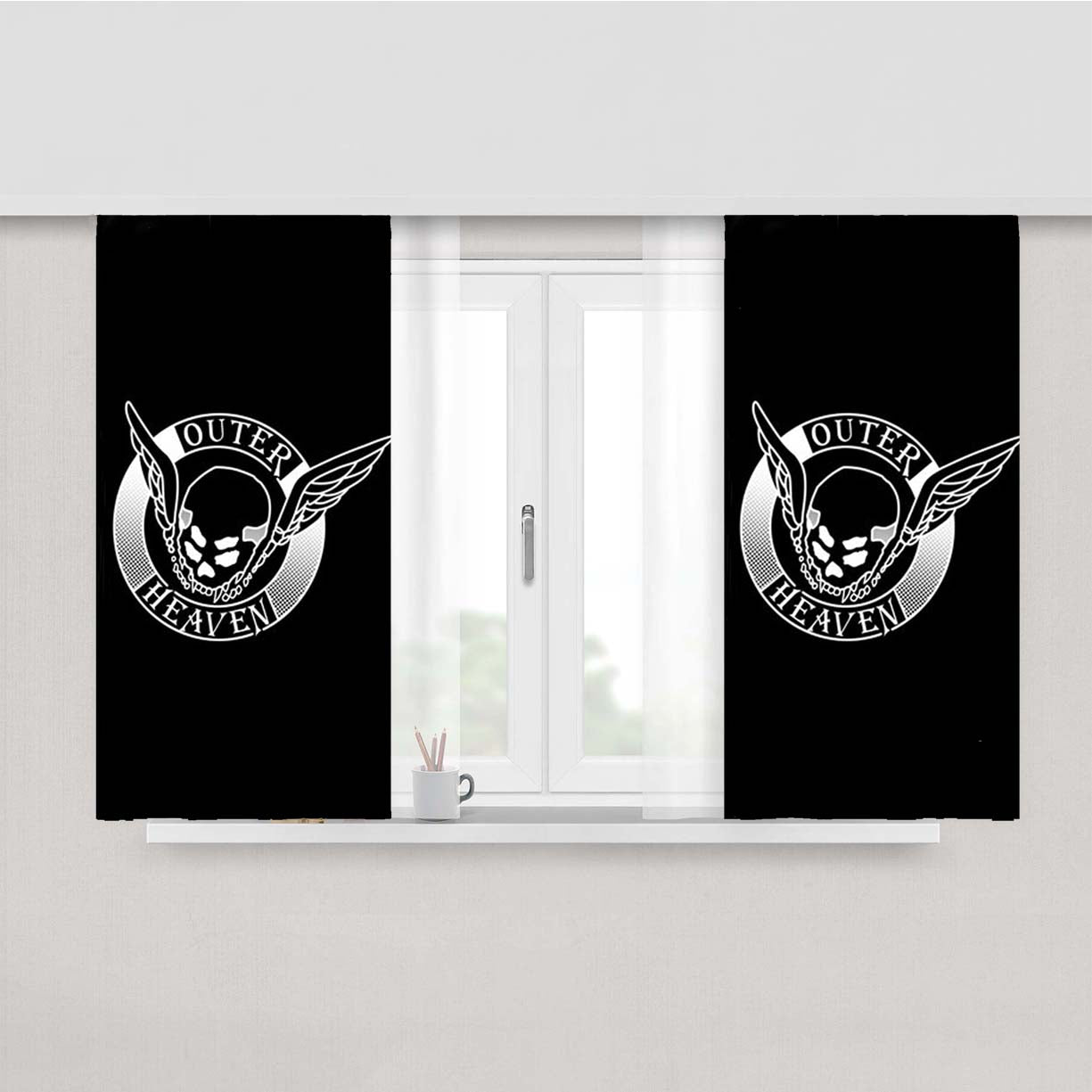 Outer Heaven Black White Peach Skin Window Curtains