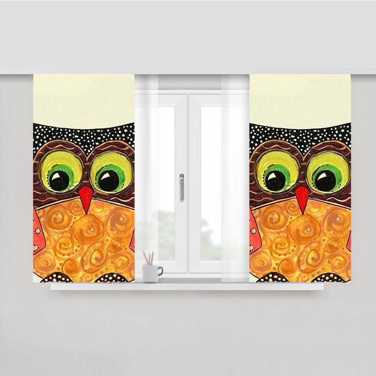 Owl Art Peach Skin Window Curtains