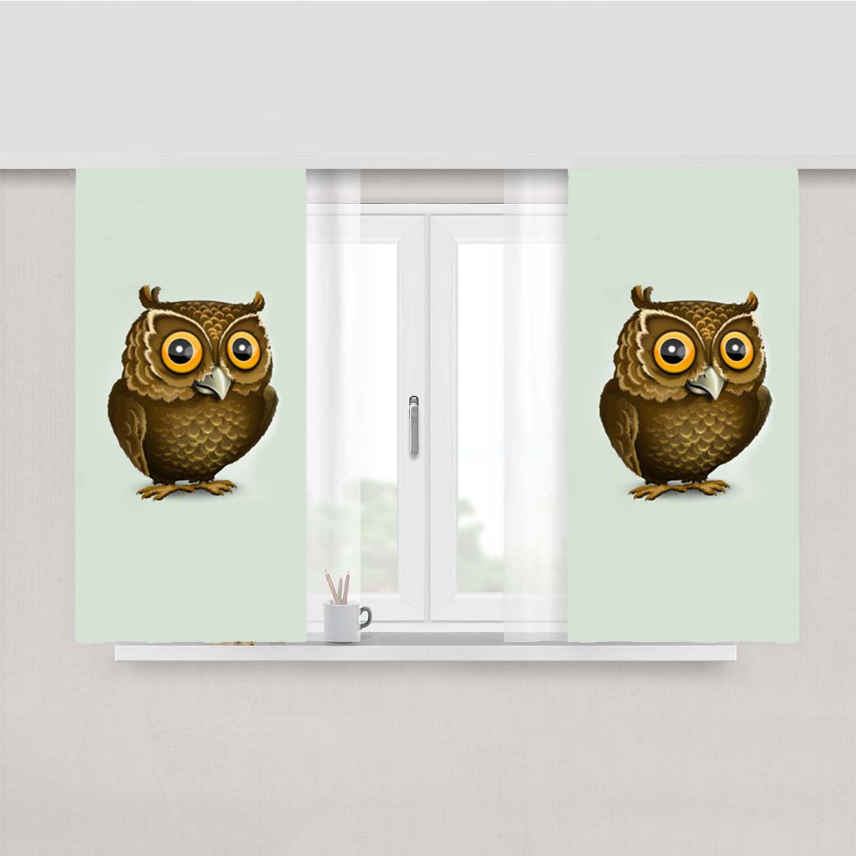 Owl Art Minimalism Vector Peach Skin Window Curtains