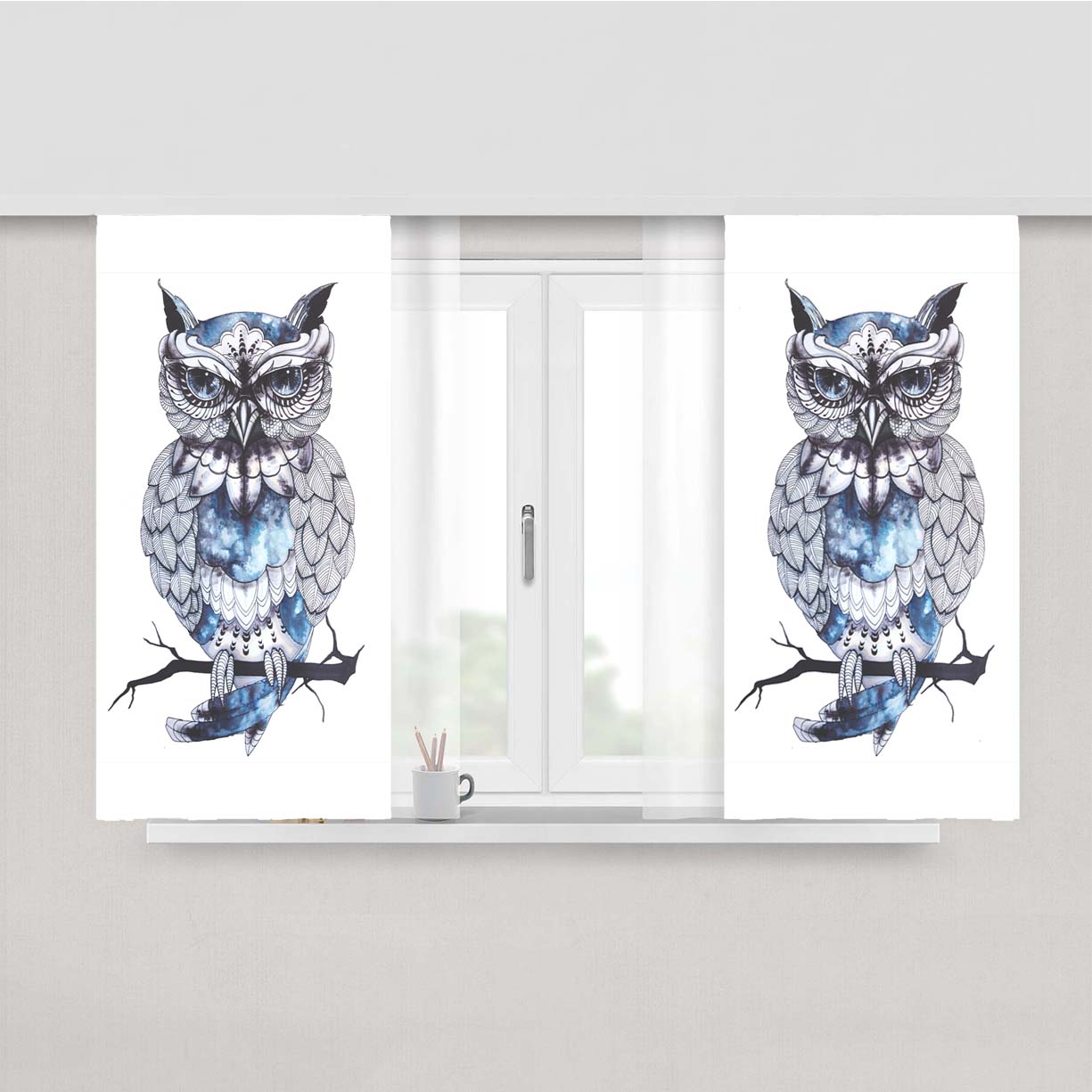 Owl Bean Peach Skin Window Curtains
