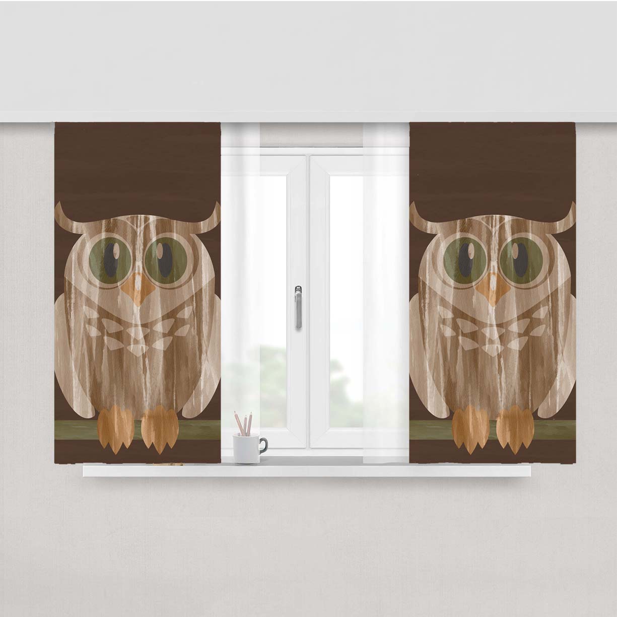 Owl Of Wood Peach Skin Window Curtains