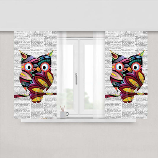 Owl Over Newsprint Peach Skin Window Curtains