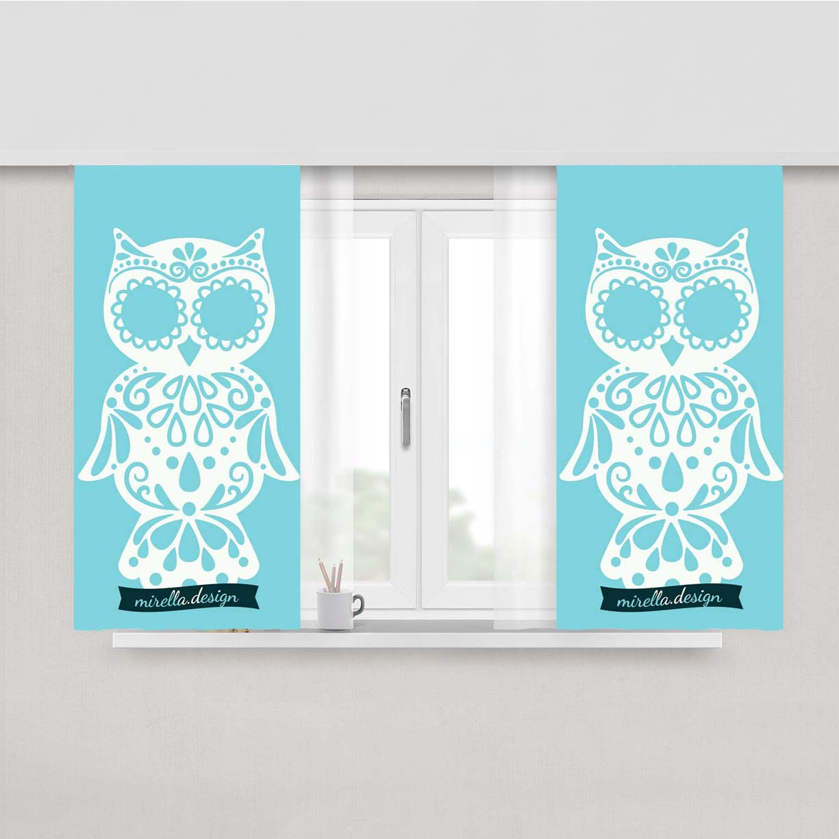 Owl Sugar Peach Skin Window Curtains