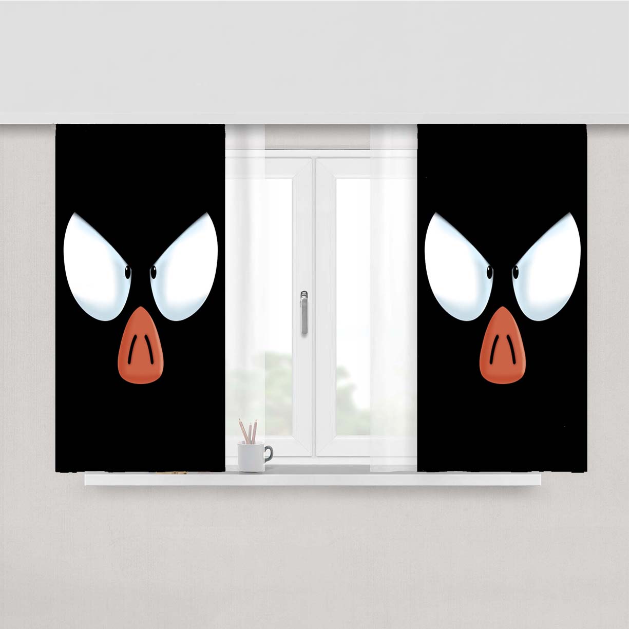 P Chan Angry Eyes Peach Skin Window Curtains