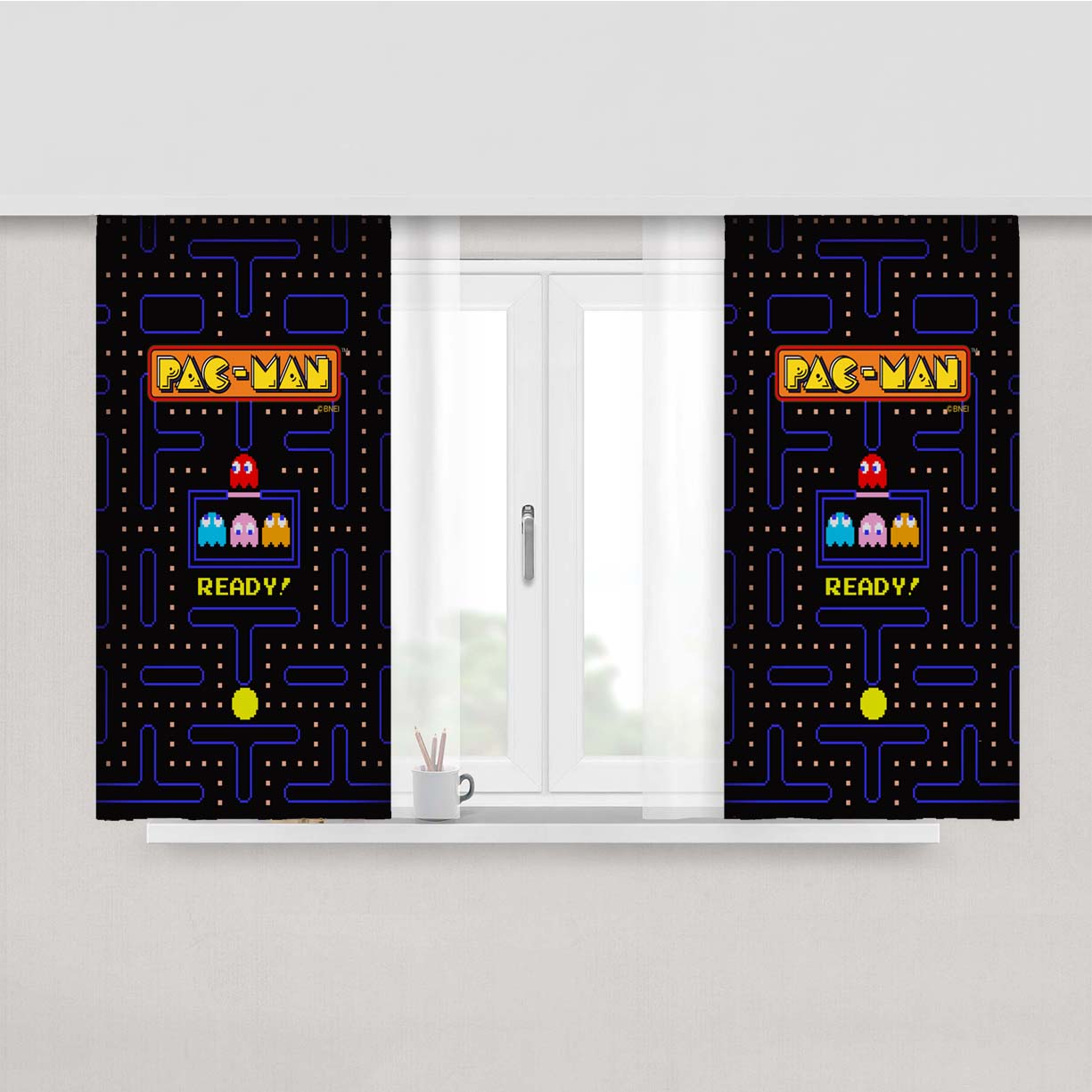 Pacman Ready To Play Gameplay Peach Skin Window Curtains