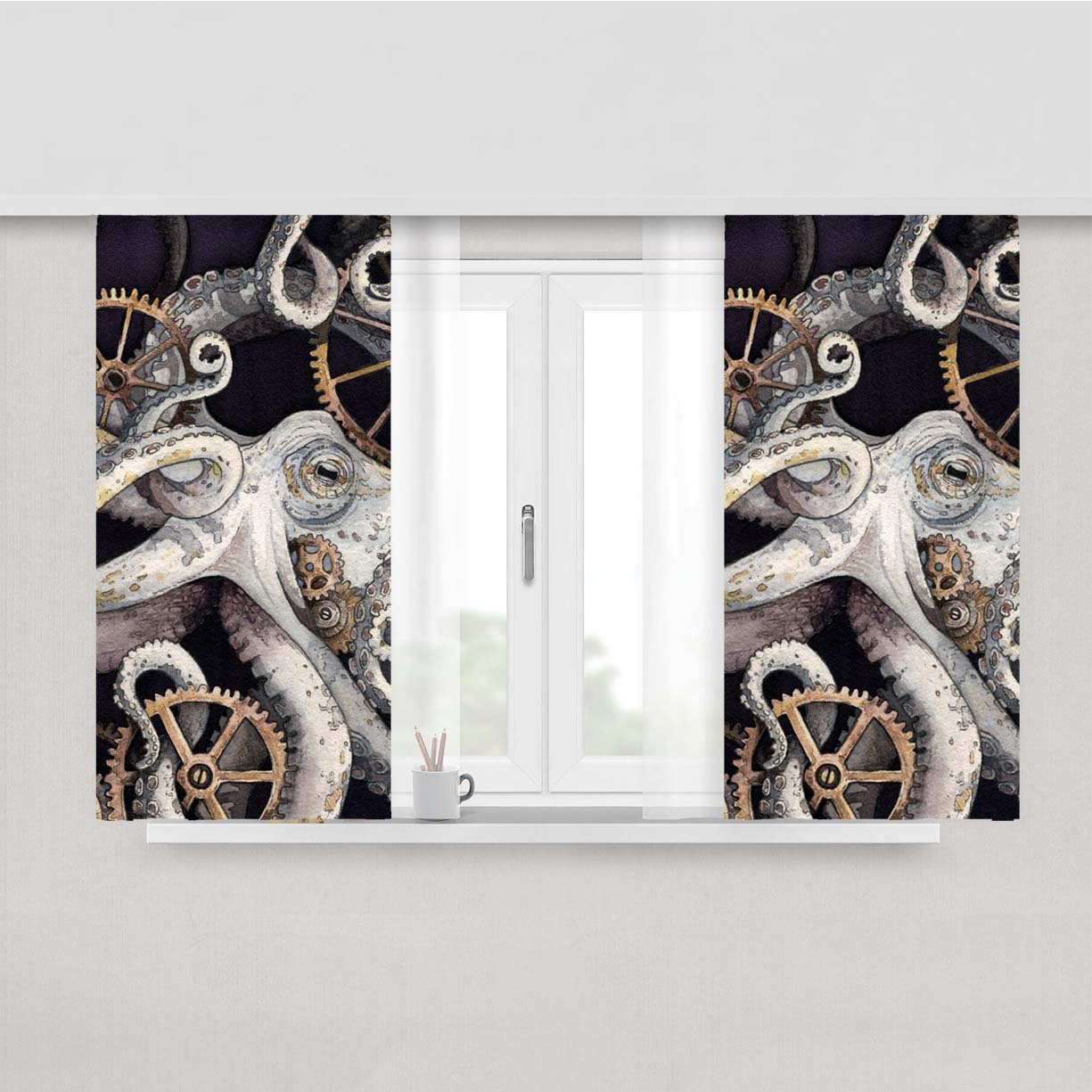 Painting Of An Octopus Peach Skin Window Curtains