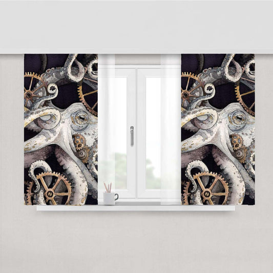 Painting Of An Octopus Peach Skin Window Curtains