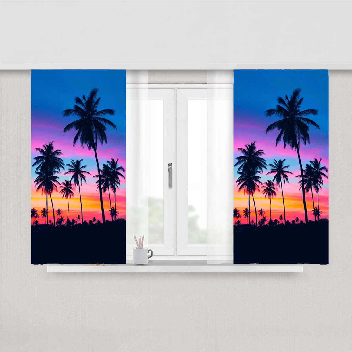 Palm Sunset Beach Peach Skin Window Curtains