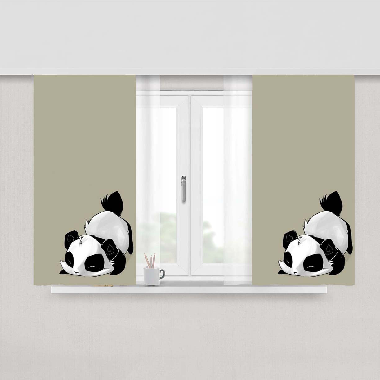 Panda Cartoon Peach Skin Window Curtains