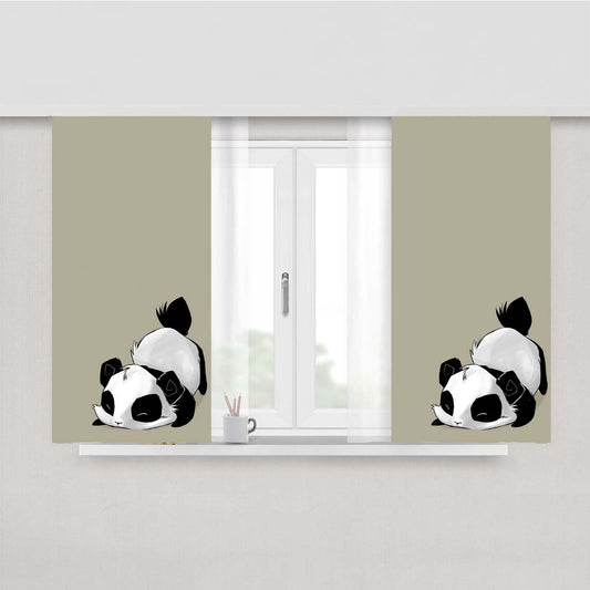 Panda Cartoon Peach Skin Window Curtains