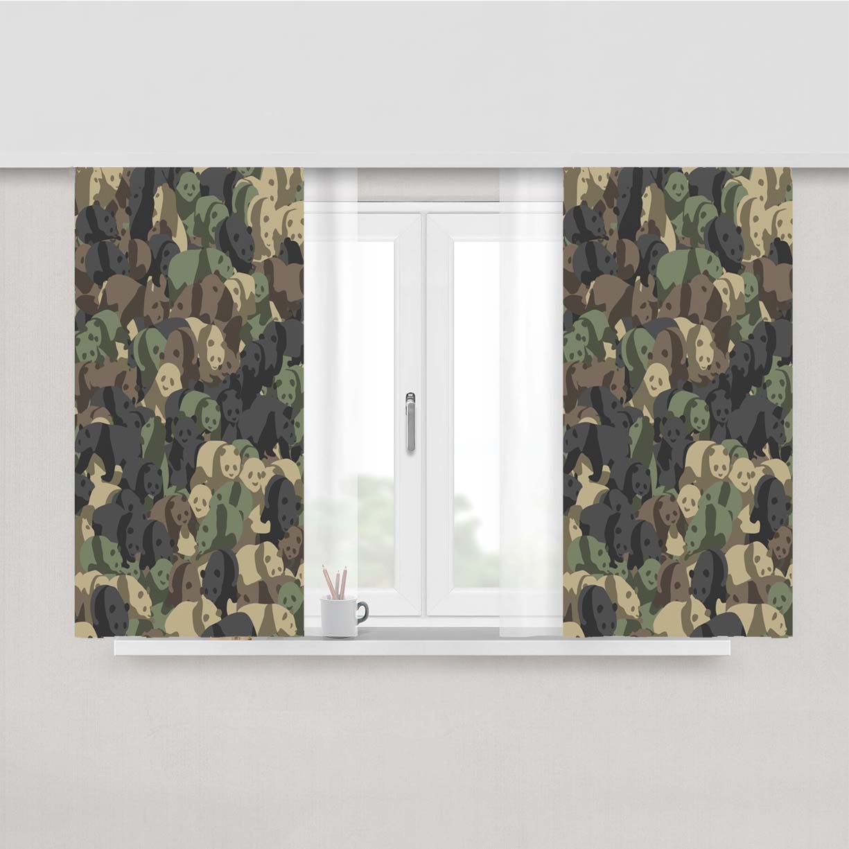 Panda Green Camouflage Peach Skin Window Curtains