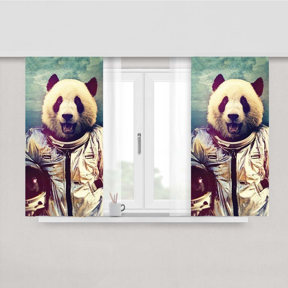 Panda Spacesuit Peach Skin Window Curtains