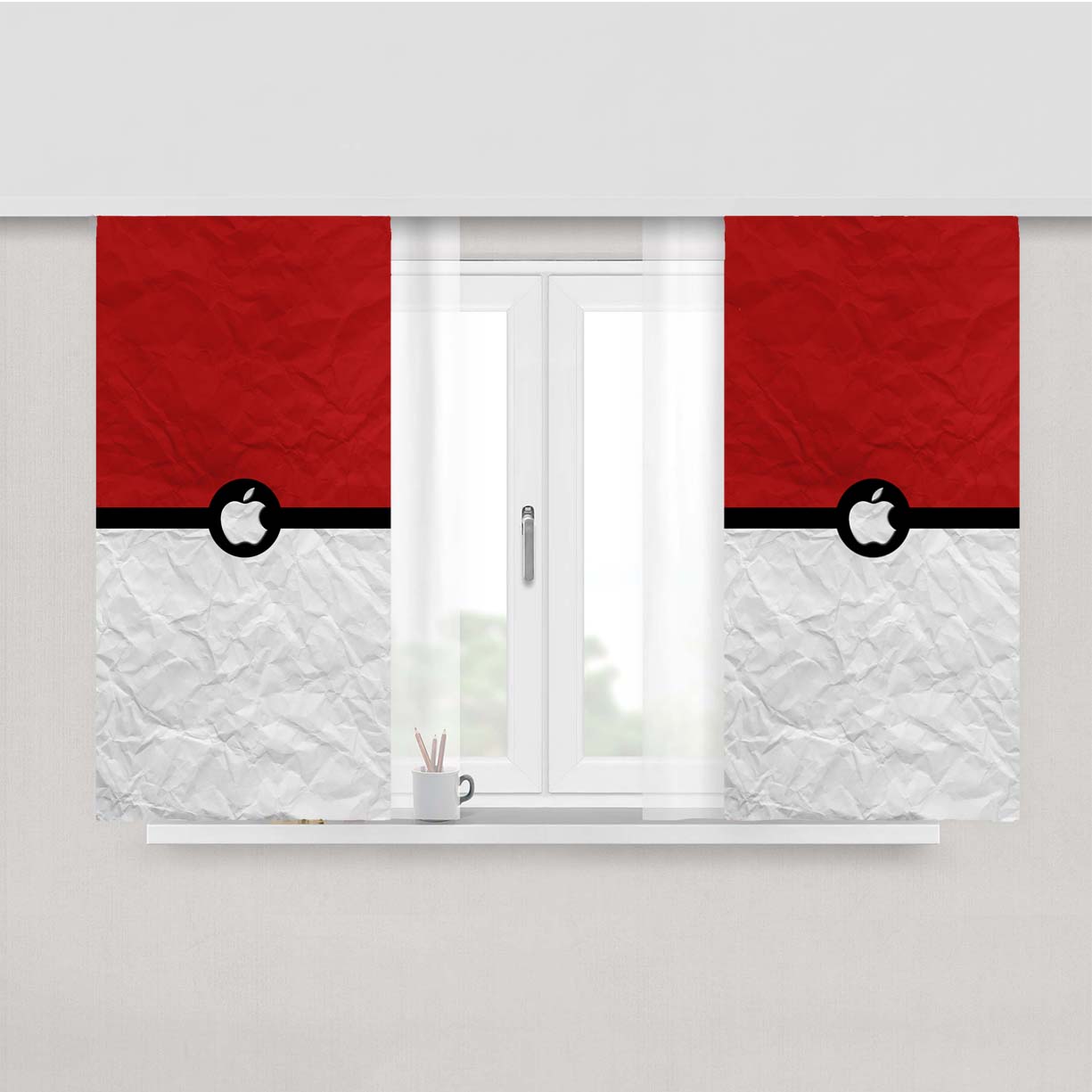 Paper Pokeball Apple Peach Skin Window Curtains