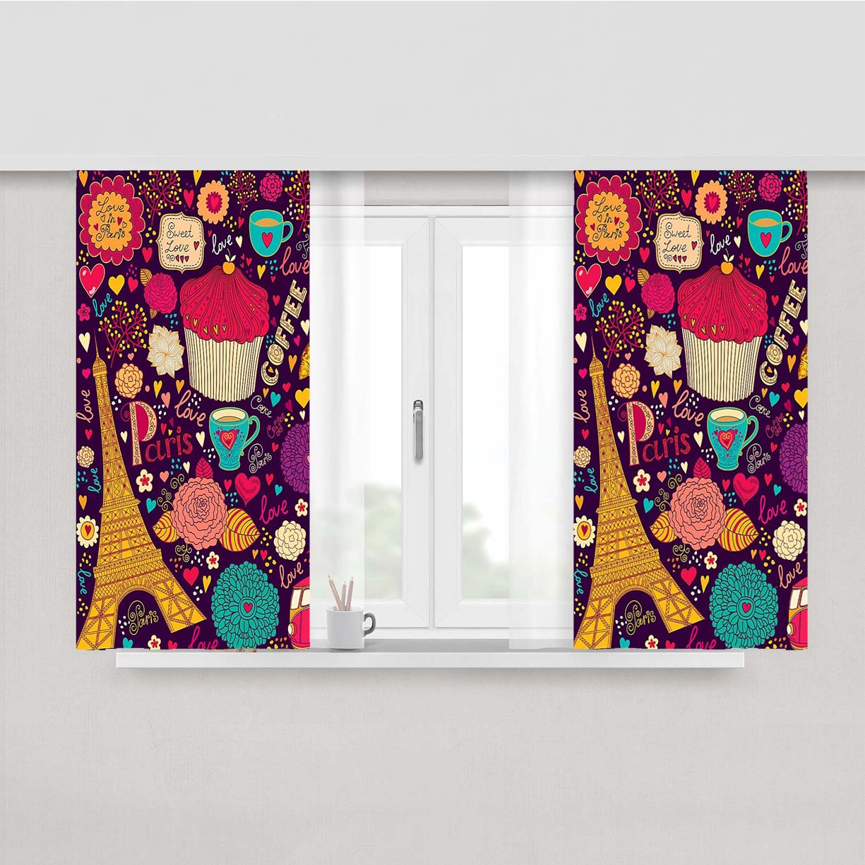 Paris Love Peach Skin Window Curtains