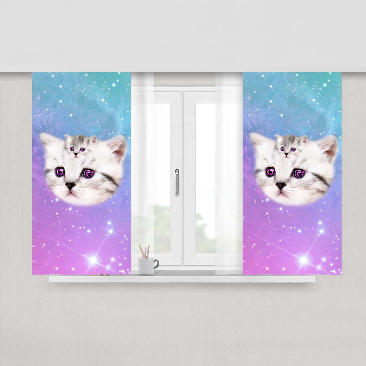Pastel Kittens Peach Skin Window Curtains