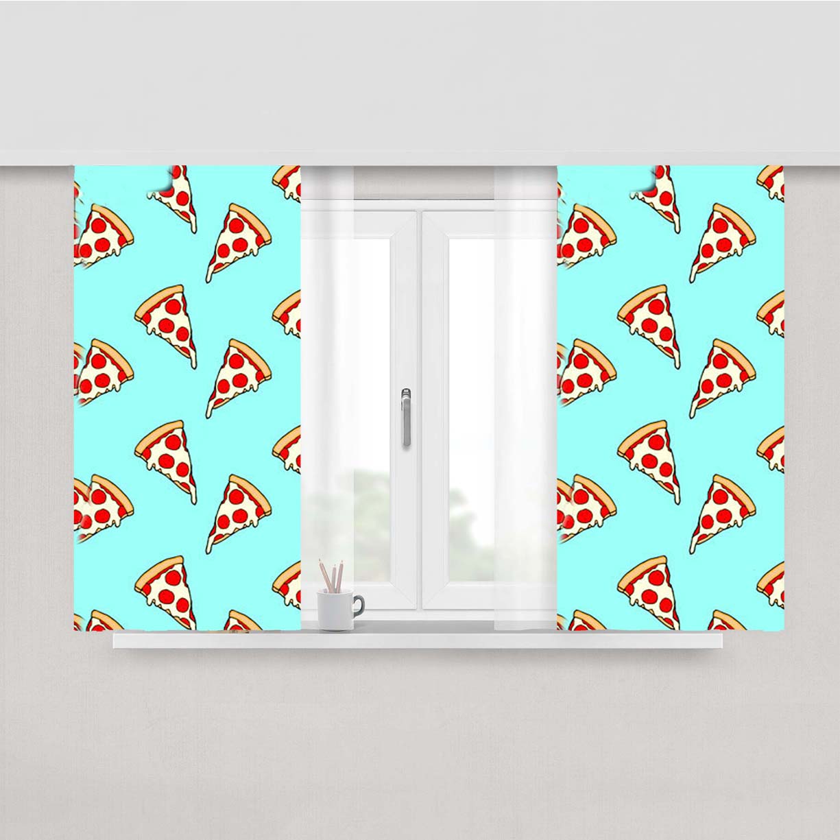 Pastel Pizza Slices Peach Skin Window Curtains