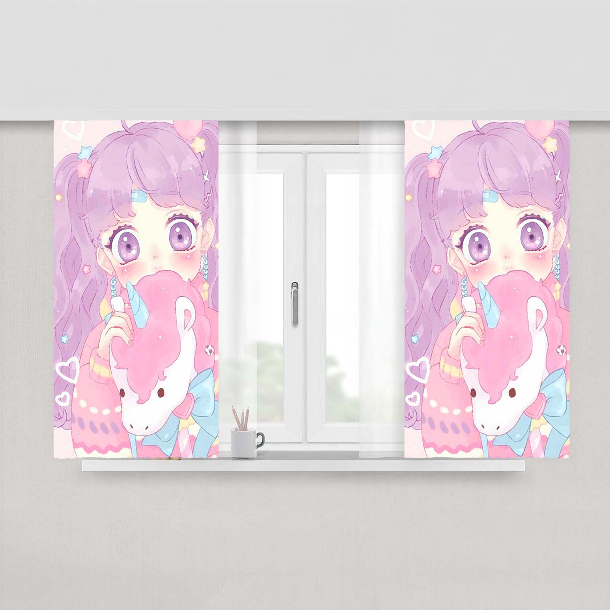 Pastel Unicorn Peach Skin Window Curtains