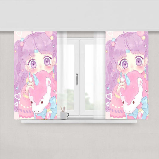 Pastel Unicorn Peach Skin Window Curtains