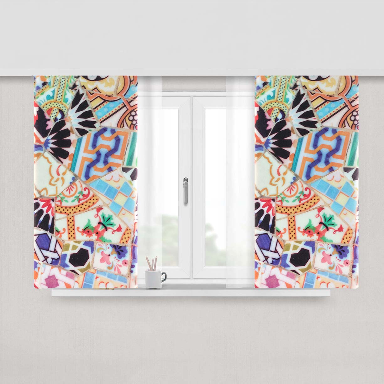 Patchwork Collage Peach Skin Window Curtains