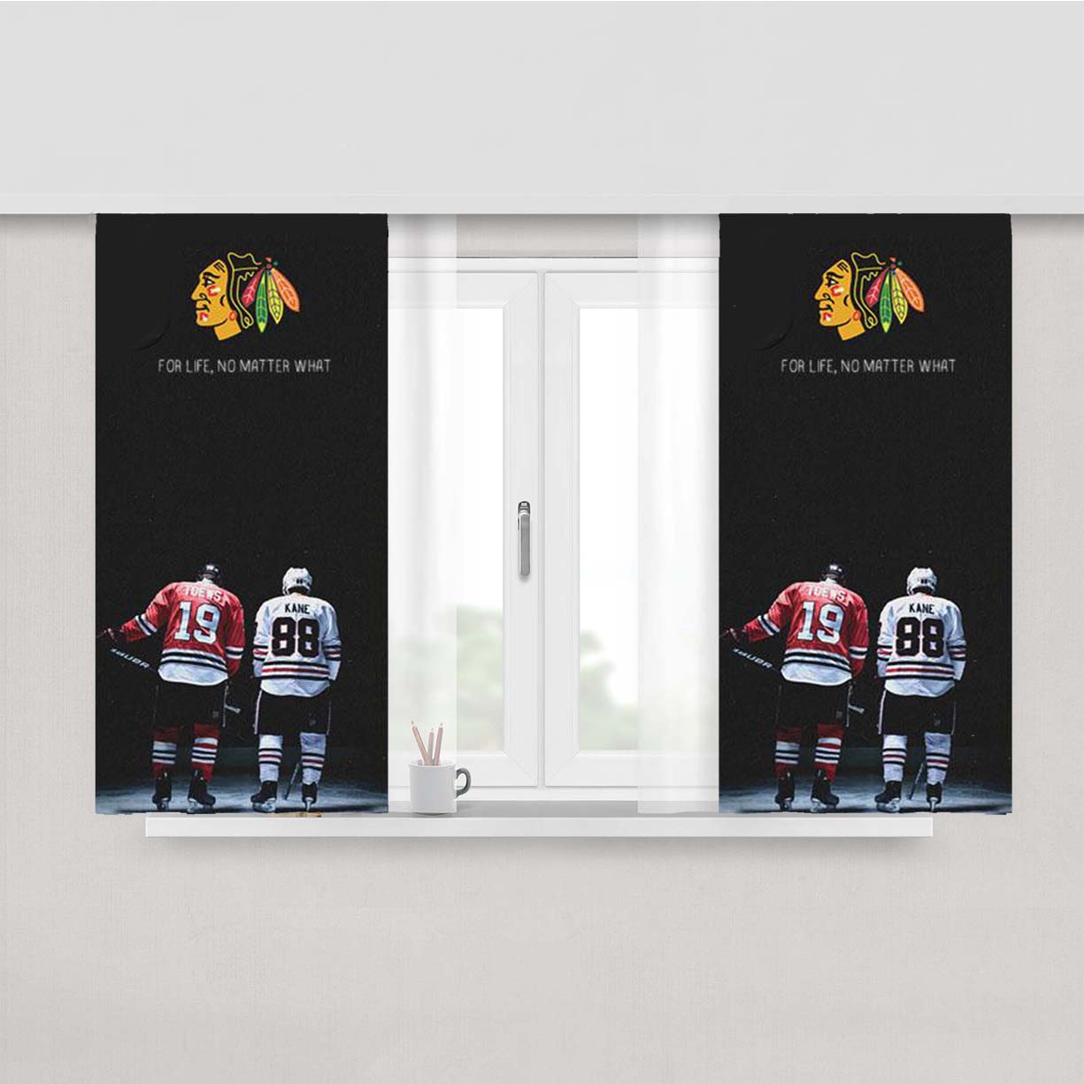 Patrick Kane And Jonathan Toews Players Nhl Peach Skin Window Curtains